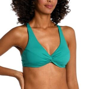 La Blanca Island Goddess Underwire Twist Front Swimsuit Top - Emerald, Size 12